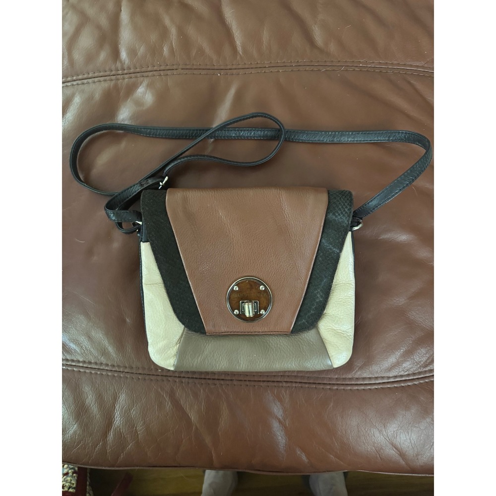 ELLIOT LUCCA BROWN TAN LEATHER HANDBAG‎ PURSE COLORBLOCK 8x8 crossbody